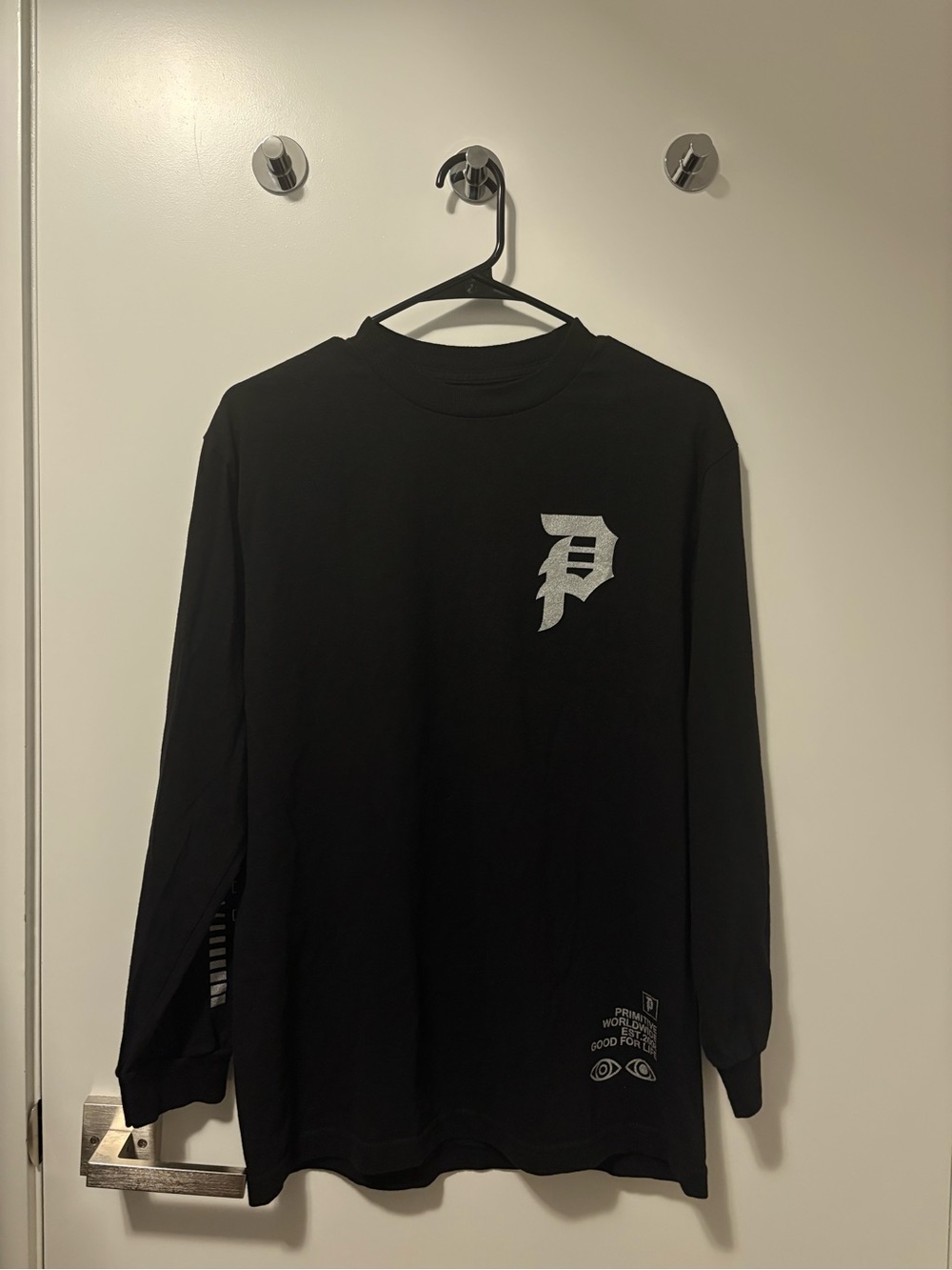 Primitive Black Long Sleeve Shirt with Silver Chest Logo